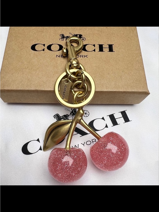 Coach Accessories - COACH Pink Glitter Cherry Key Charm with Gold Hardware